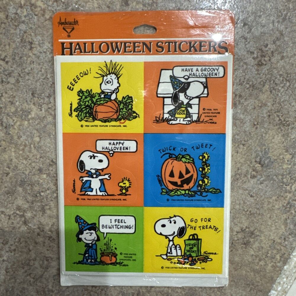 Vintage Peanuts Snoopy Halloween Sticker Sheet, Ambassador, Trick Or Treat Theme